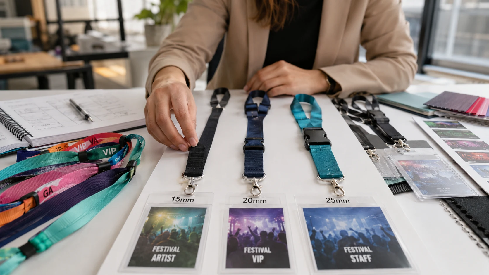 Best lanyard size for music festival wristband holder with custom event pass and festival lanyard samples