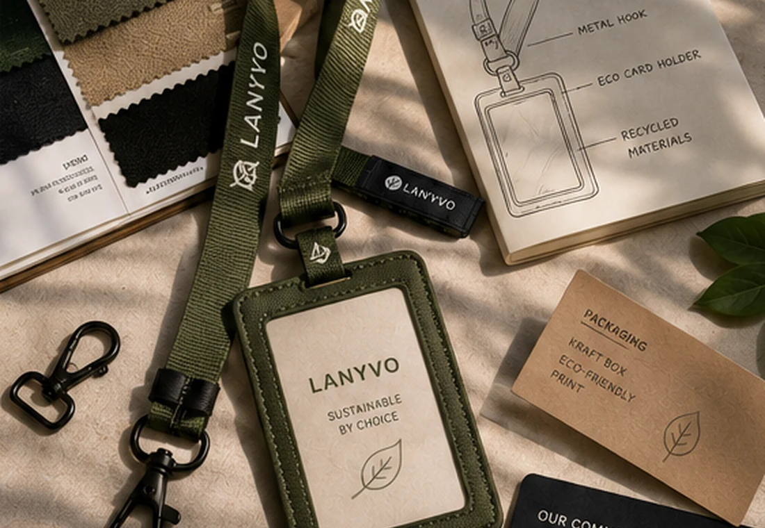 Project guide desk with sample lanyards, print notes and accessory ideas